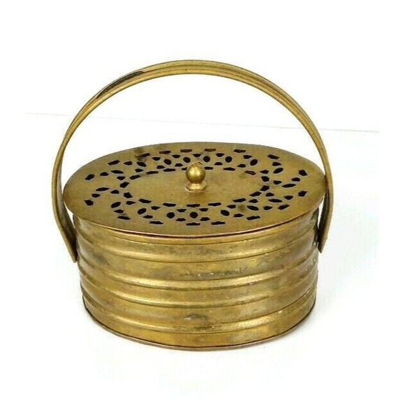 Vintage Potpourri Incense Brass Cricket Cage Trinket Box with Lid Made in India - Picture 1 of 8